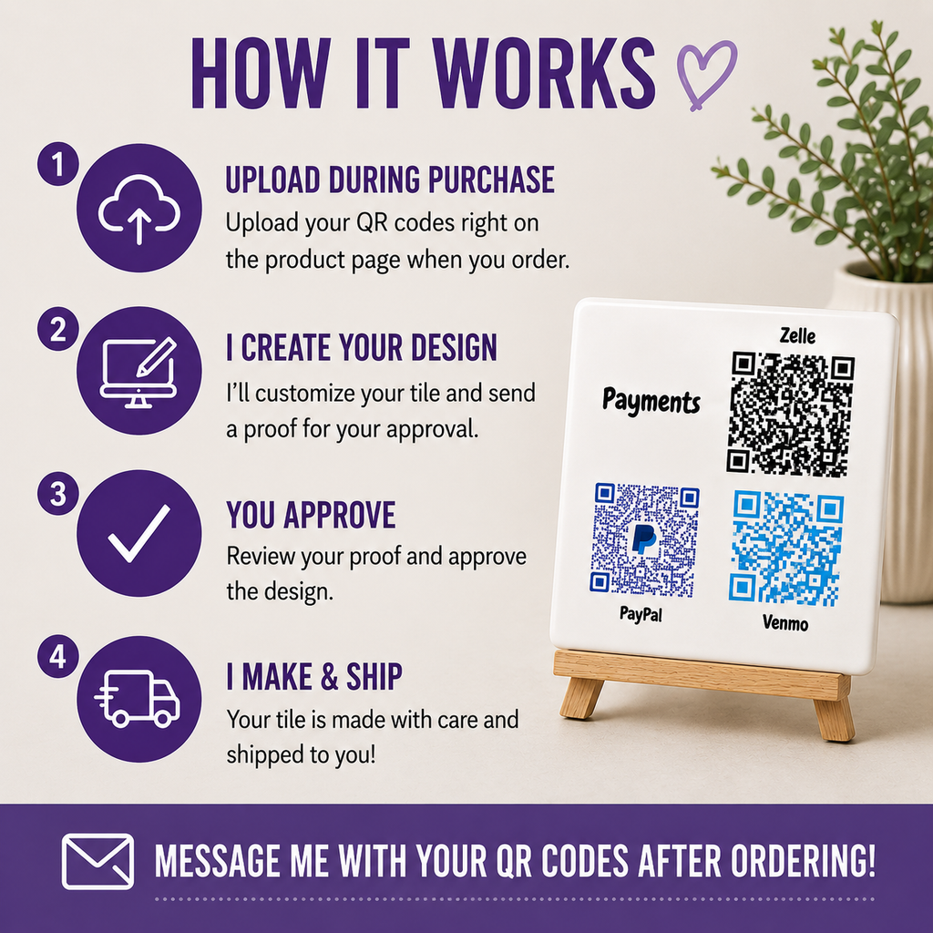 Custom QR Code Payment Tile | Scan to Pay Ceramic Coaster Sign for Vendors, Markets & Small Businesses