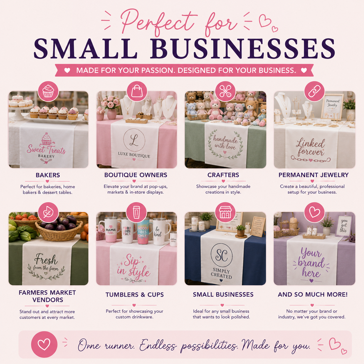 Custom Logo Table Runner for Vendor Booths & Small Businesses