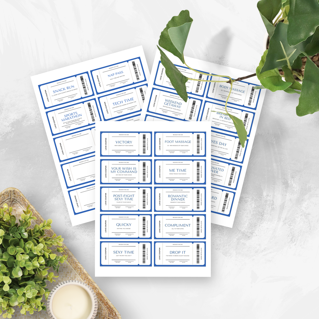 Romantic Coupons for Him | Printable Love Coupons Gift (30 Cards)