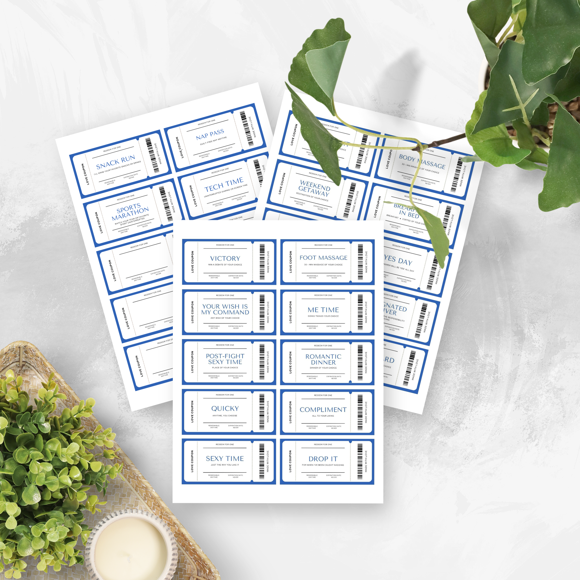 Romantic Coupons for Him | Printable Love Coupons Gift (30 Cards)