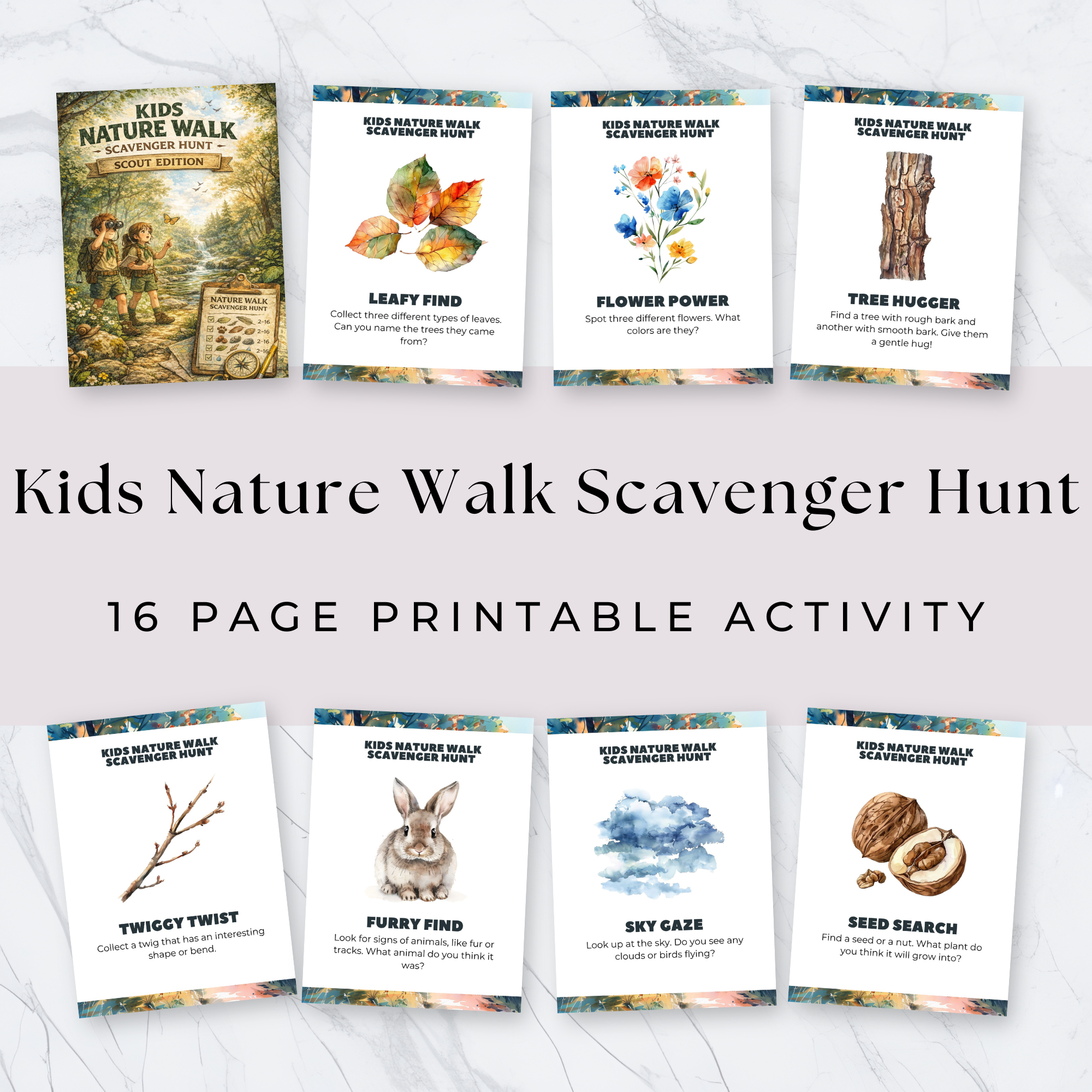 Kids Nature Walk Scavenger Hunt | Outdoor Exploration Printable for Scouts & Kids