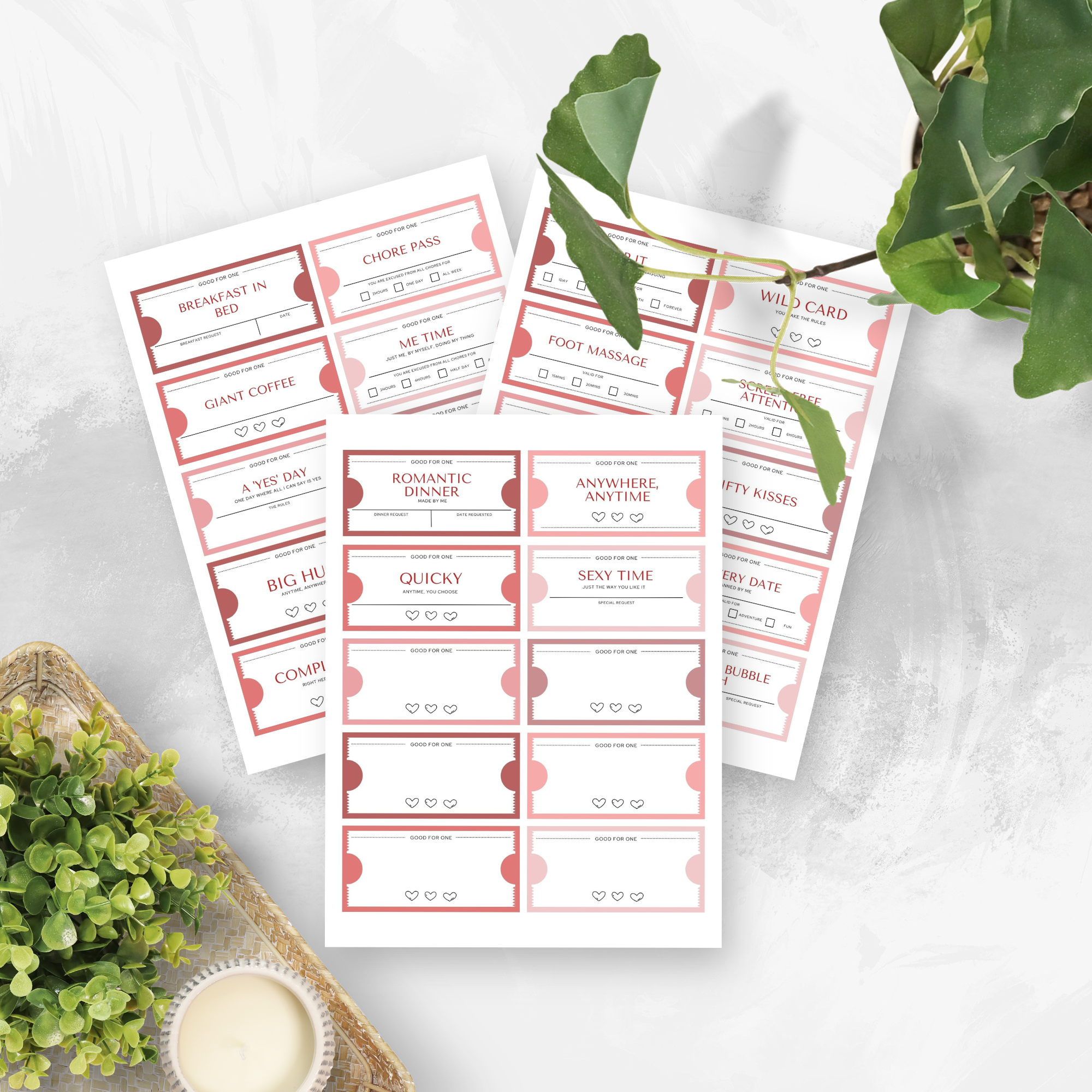 Romantic Coupons for Her | Printable Love Coupons Gift (30 Cards)