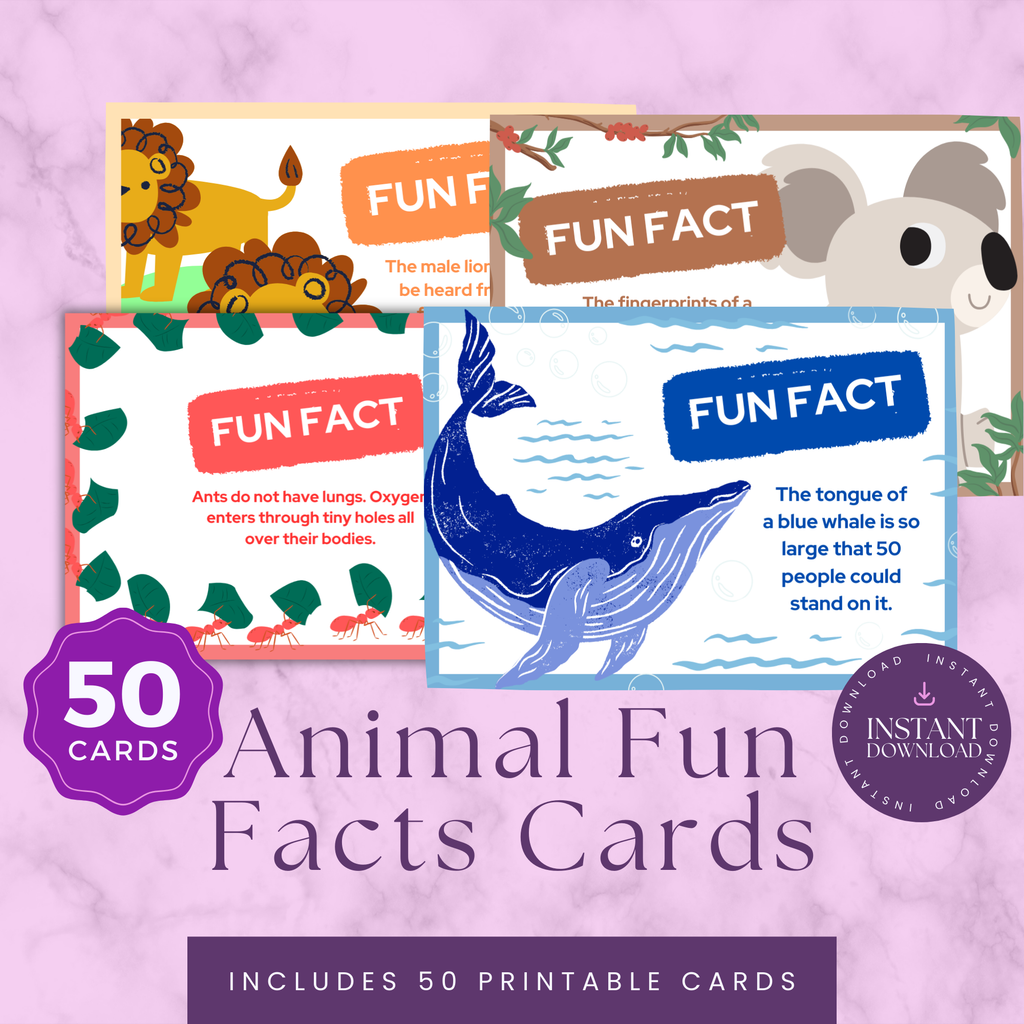 Animal Fun Facts Cards | 50 Printable Educational Cards for Kids