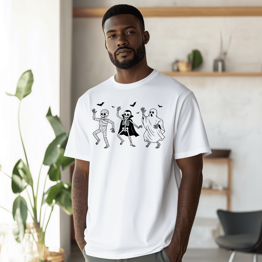 Dancing Skeleton Trio Halloween Adult T-Shirt