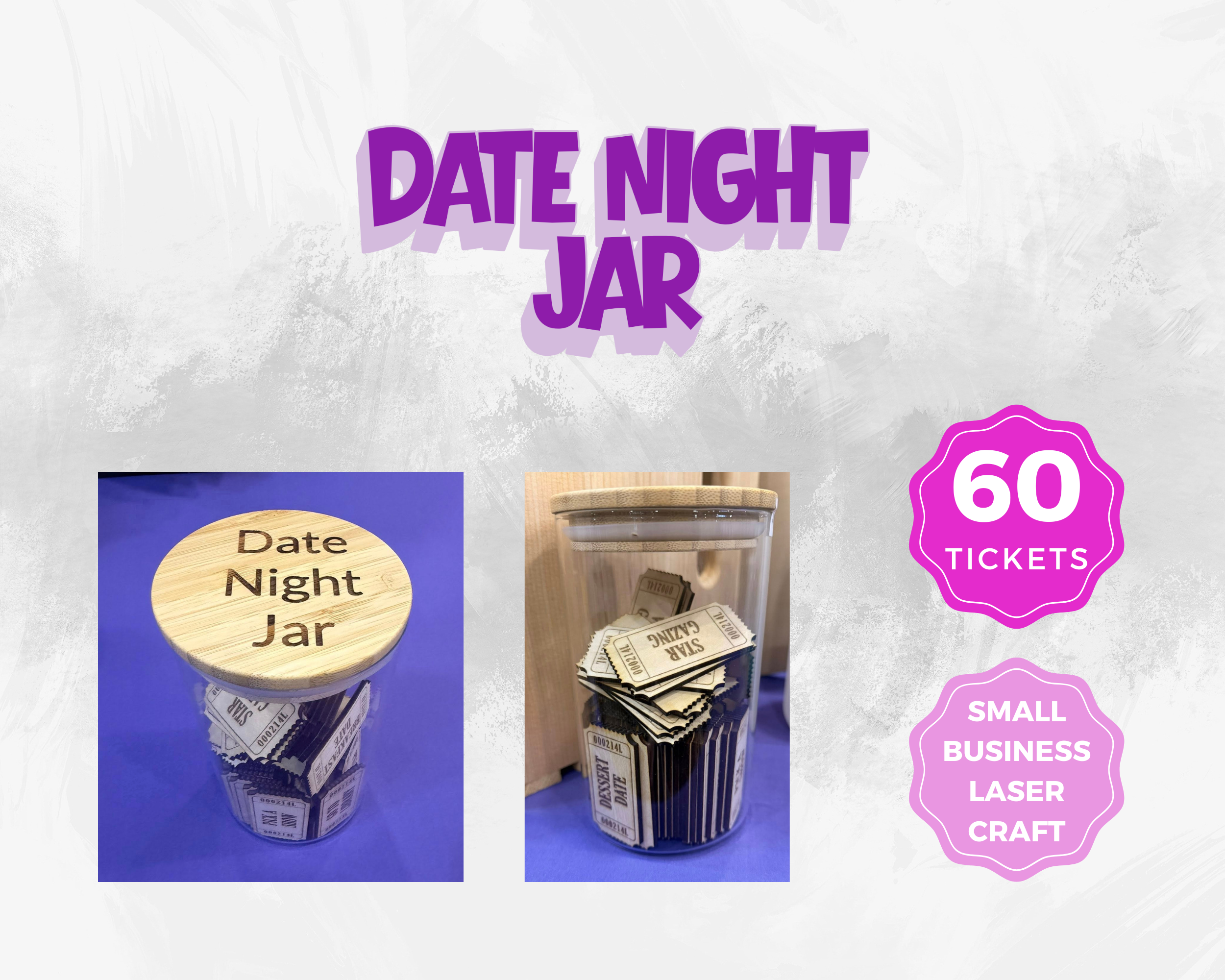 Date Night Jar with 60 Wooden Tickets | Couples Date Idea Gift