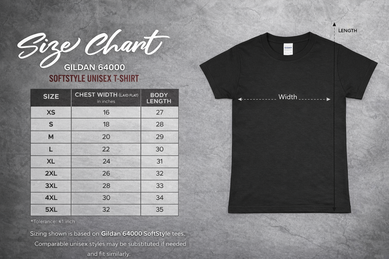 Gildan 64000 Size Chart