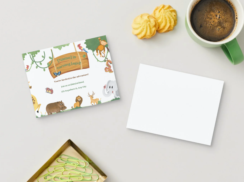 Jungle Adventure Personalized Printed Party Invitations | Small or Large Size with Envelopes