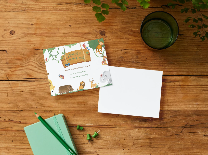Jungle Adventure Personalized Printed Party Invitations | Small or Large Size with Envelopes