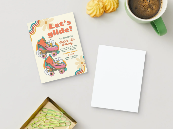 Orange Skating Personalized Printed Party Invitations | Small or Large Size with Envelopes