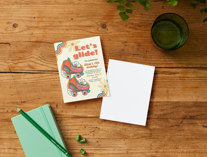 Orange Skating Personalized Printed Party Invitations | Small or Large Size with Envelopes