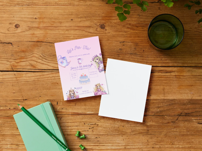Princess Tea-Party Personalized Printed Party Invitations | Small or Large Size with Envelopes