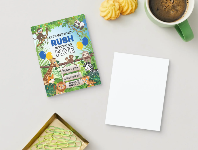 Safari Birthday Personalized Printed Party Invitations | Small or Large Size with Envelopes