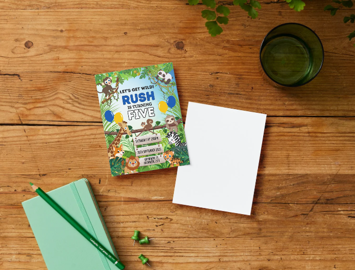 Safari Birthday Personalized Printed Party Invitations | Small or Large Size with Envelopes