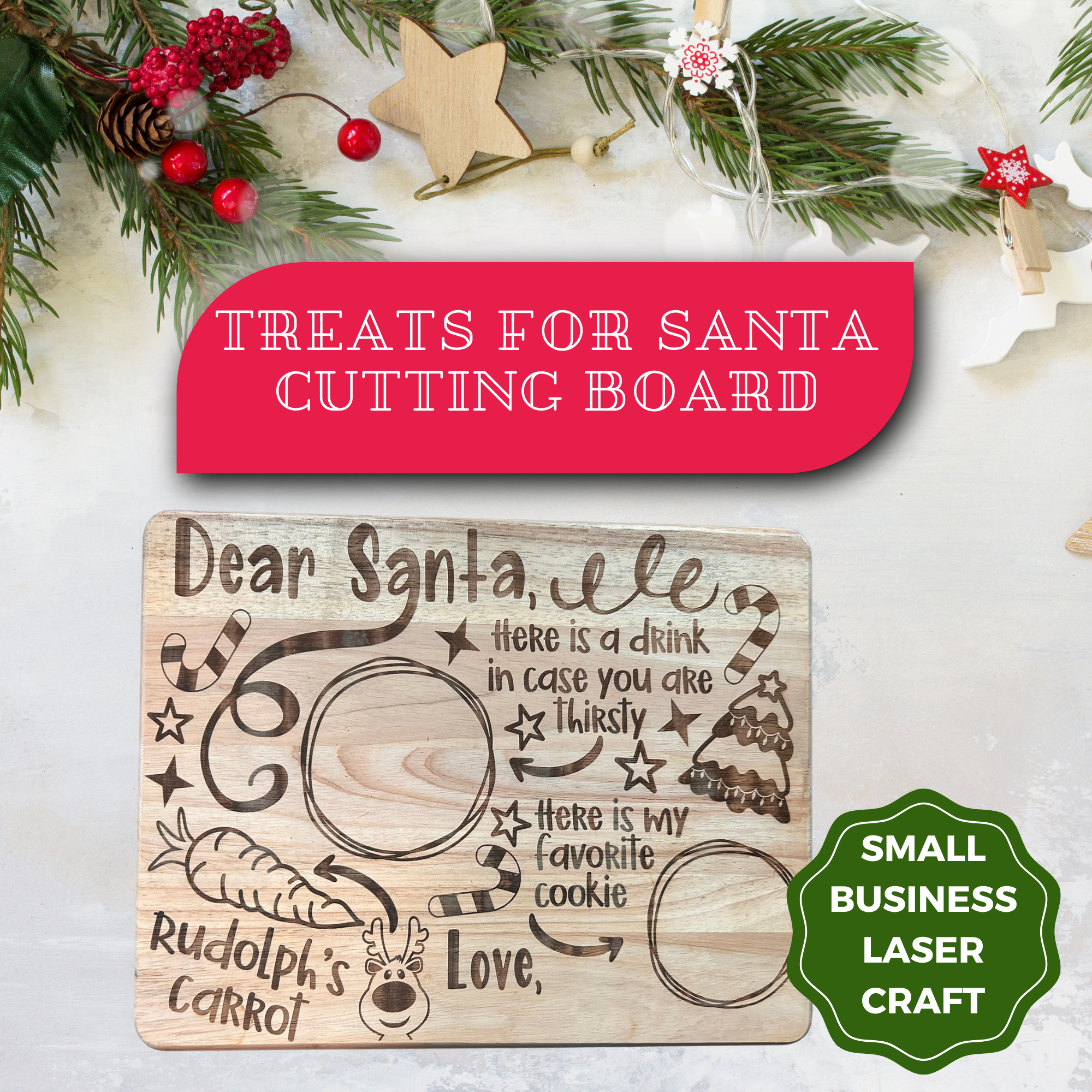 Treats for Santa Laser-Engraved Cutting Board