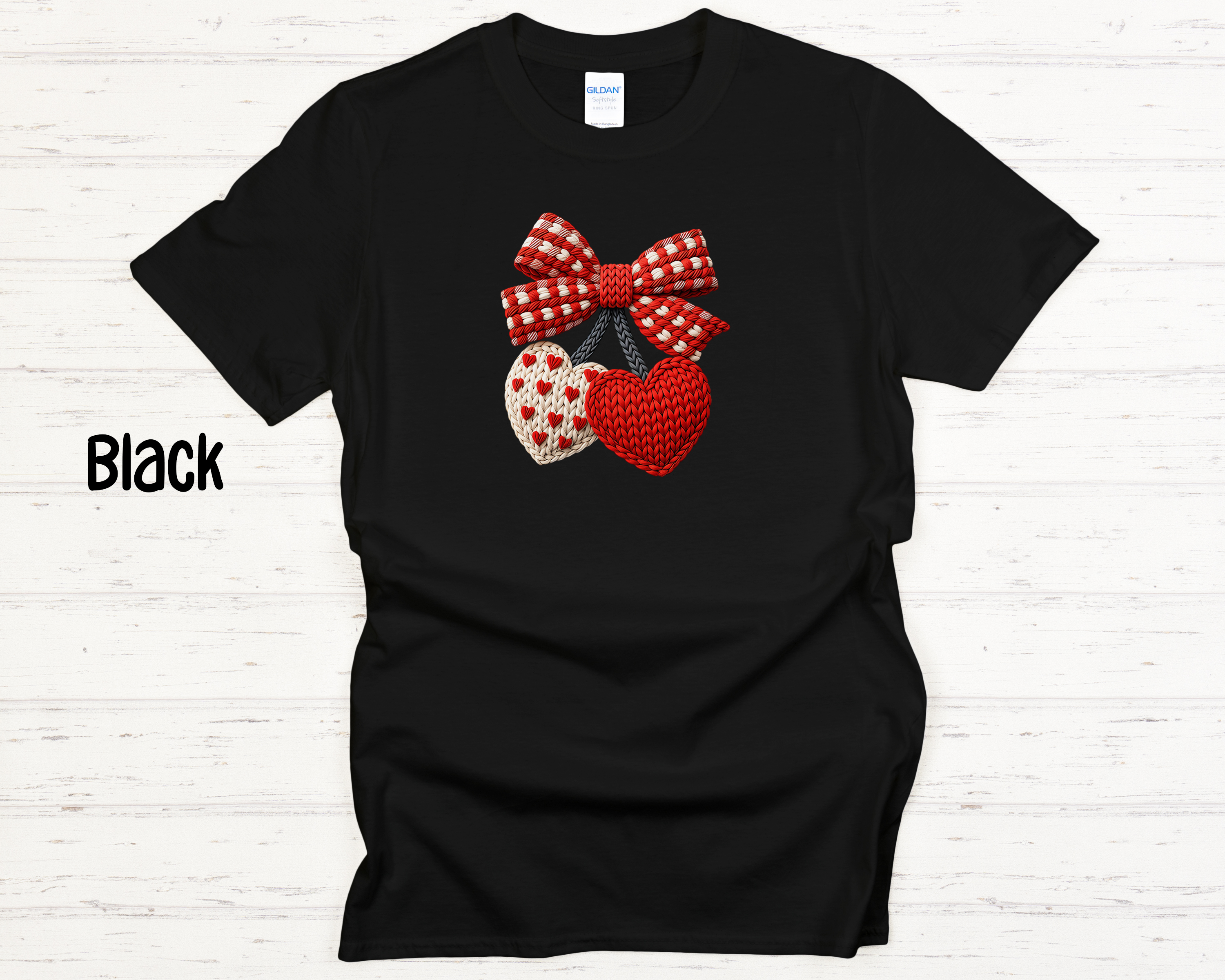 Faux Crochet Hearts with Bow Valentine Youth T-Shirt