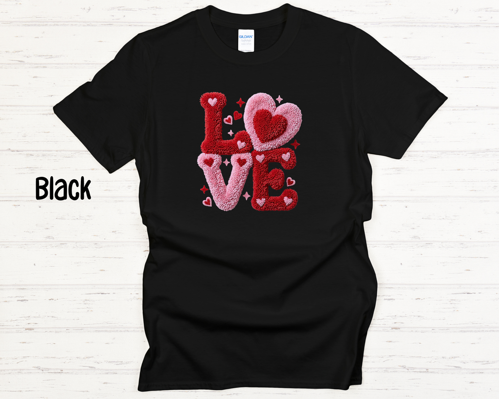 LOVE Latch Hook Style Graphic Adult T-Shirt | Soft Textured Valentine Tee