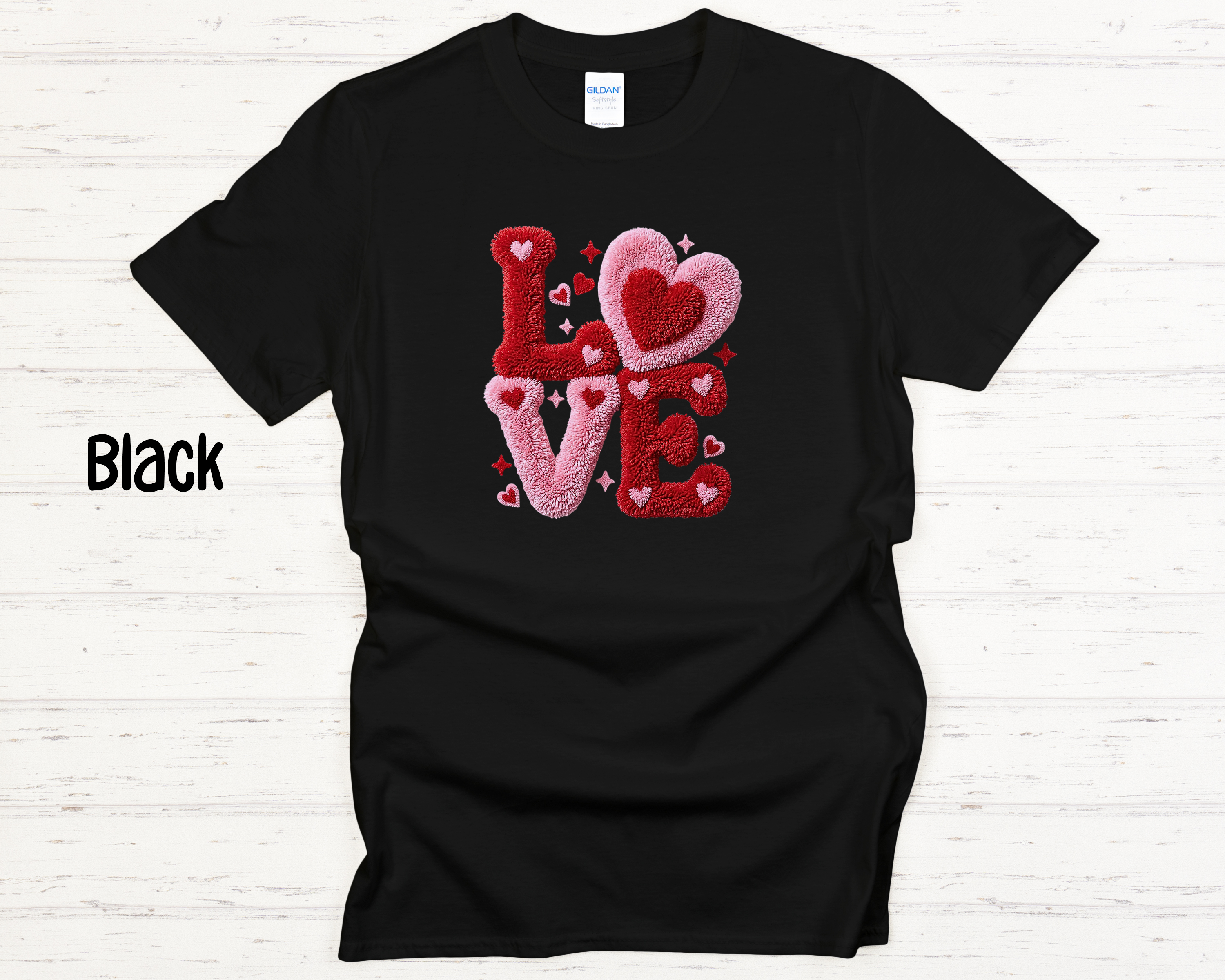 LOVE Latch Hook Style Graphic Adult T-Shirt | Soft Textured Valentine Tee