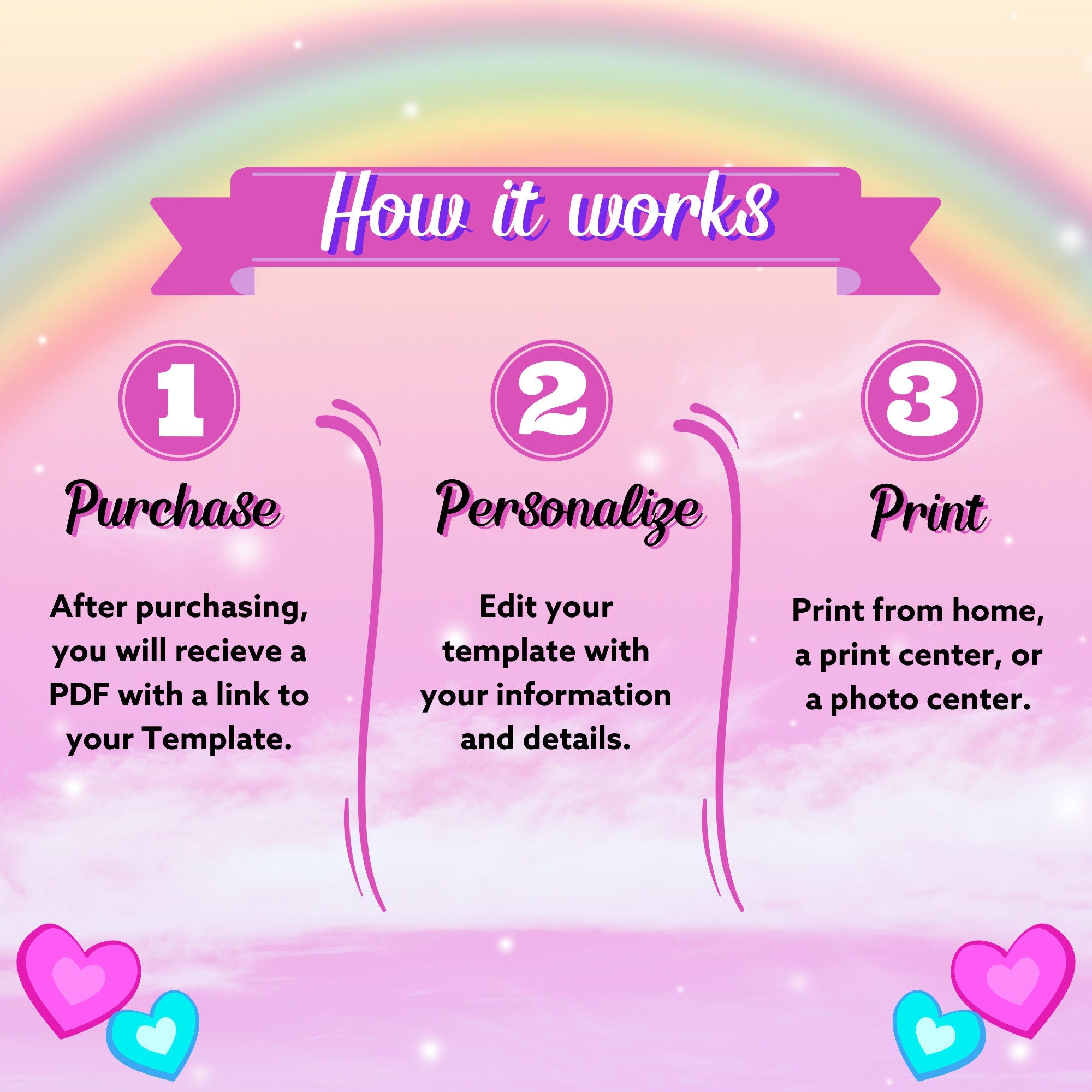 Unicorn Birthday Invitation Editable Canva Template Link, Customizable Text Birthday Party Invite for Girls, Unicorns and Rainbows E-Vite