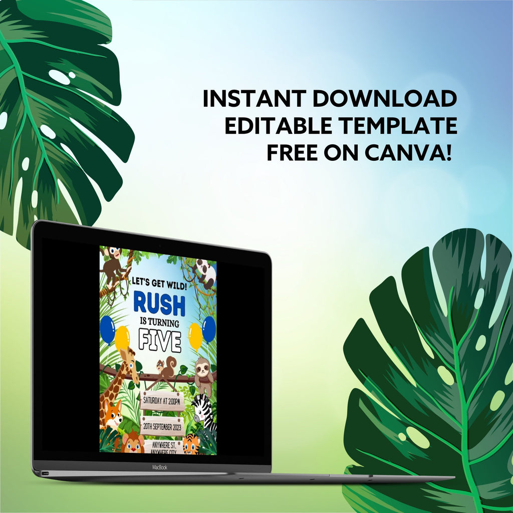 Safari Animal Birthday Invitation Editable Canva Template Link, Customizable Text Birthday Party Invite for Boys, Jungle Party E-Vite