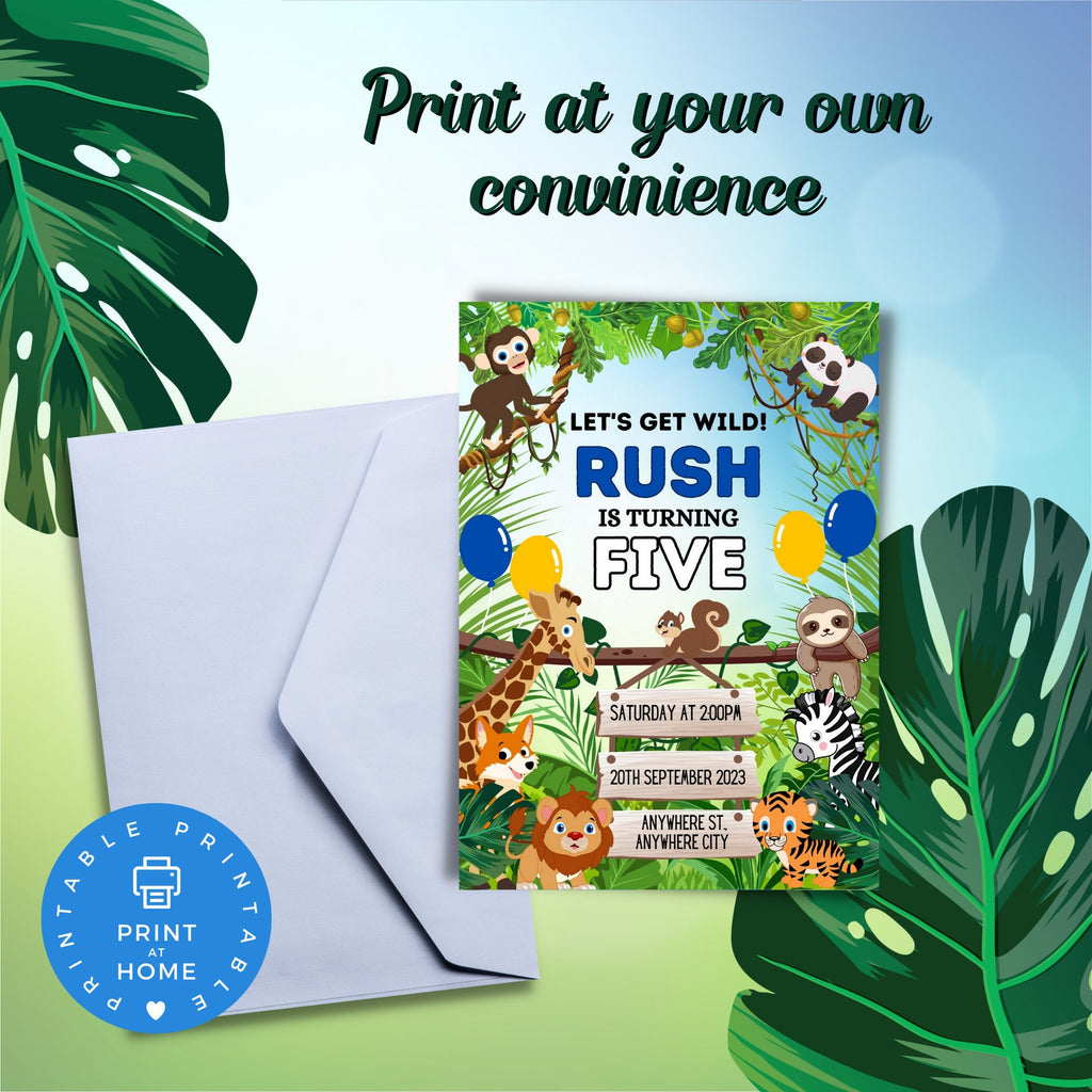 Safari Animal Birthday Invitation Editable Canva Template Link, Customizable Text Birthday Party Invite for Boys, Jungle Party E-Vite