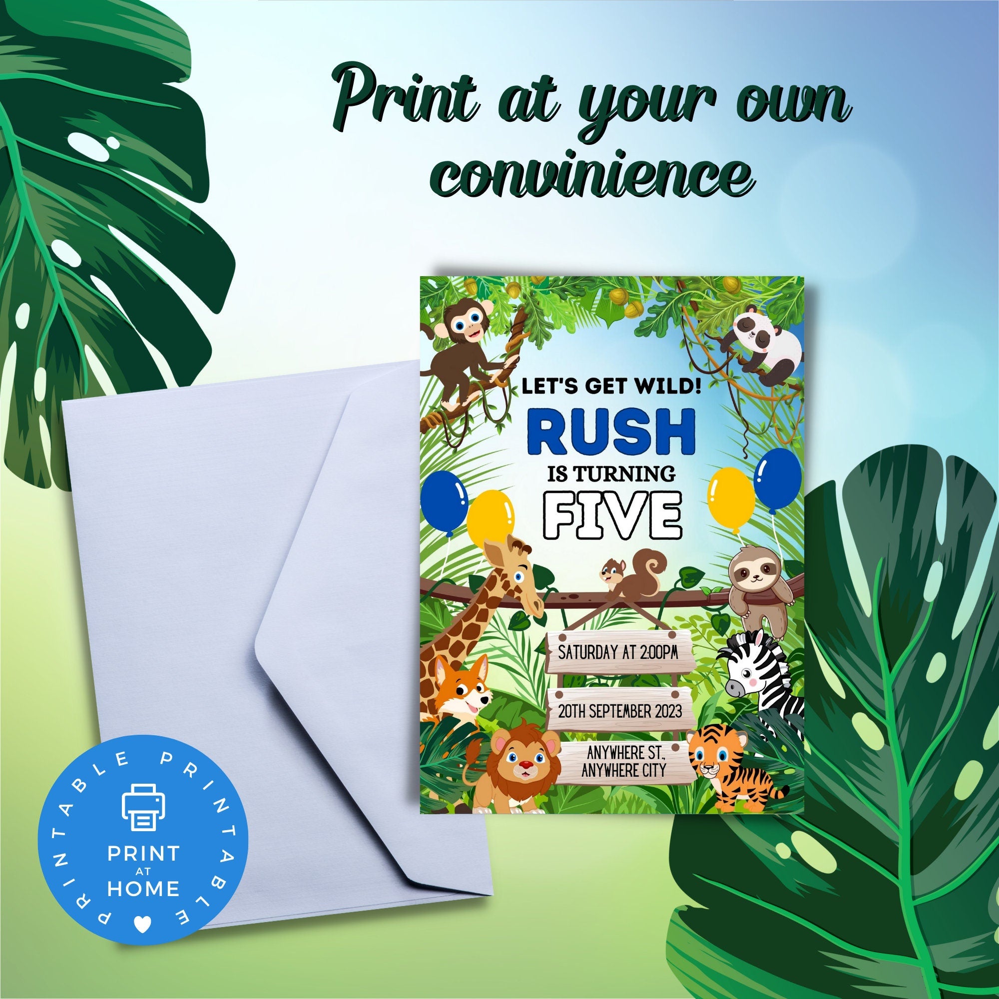 Safari Animal Birthday Invitation Editable Canva Template Link, Customizable Text Birthday Party Invite for Boys, Jungle Party E-Vite