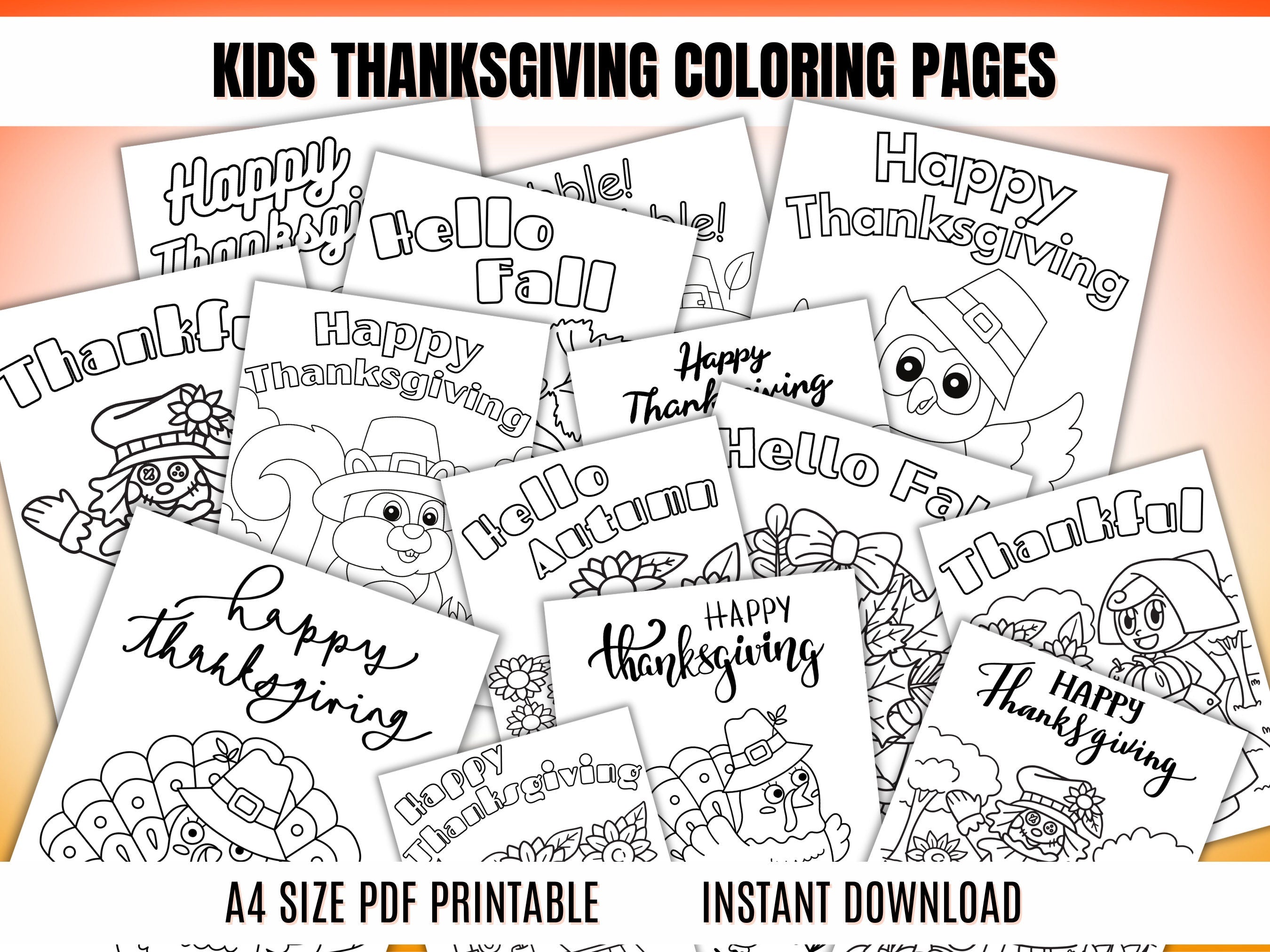 17 Pages Kids Thanksgiving Coloring Pages, Fall Coloring Fun, Pilgrims, Turkey Day, Kids Coloring Sheets, Classroom Activities