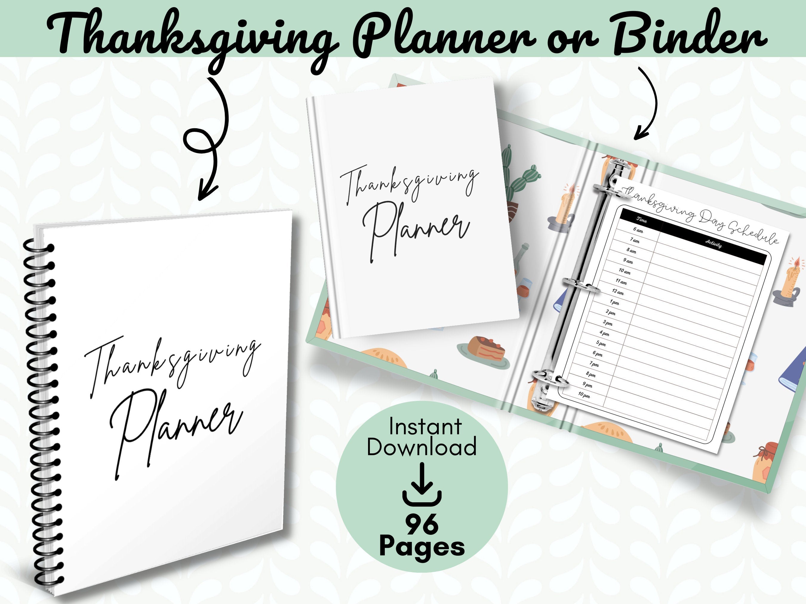 48 Page Plain Thanksgiving Planner PLUS 2 Different Monthly Calendars, 96 Total Pages, Thanksgiving Binder, Organization for Holidays