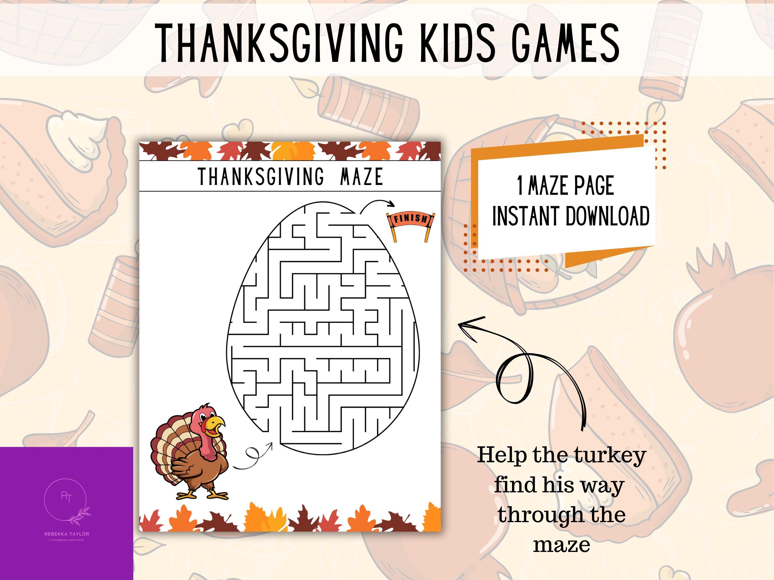 Kids Thanksgiving Games - 4 Page PDF Download - Fun Holiday Activities, Seasonal Fun for Kids, Easy DIY Games
