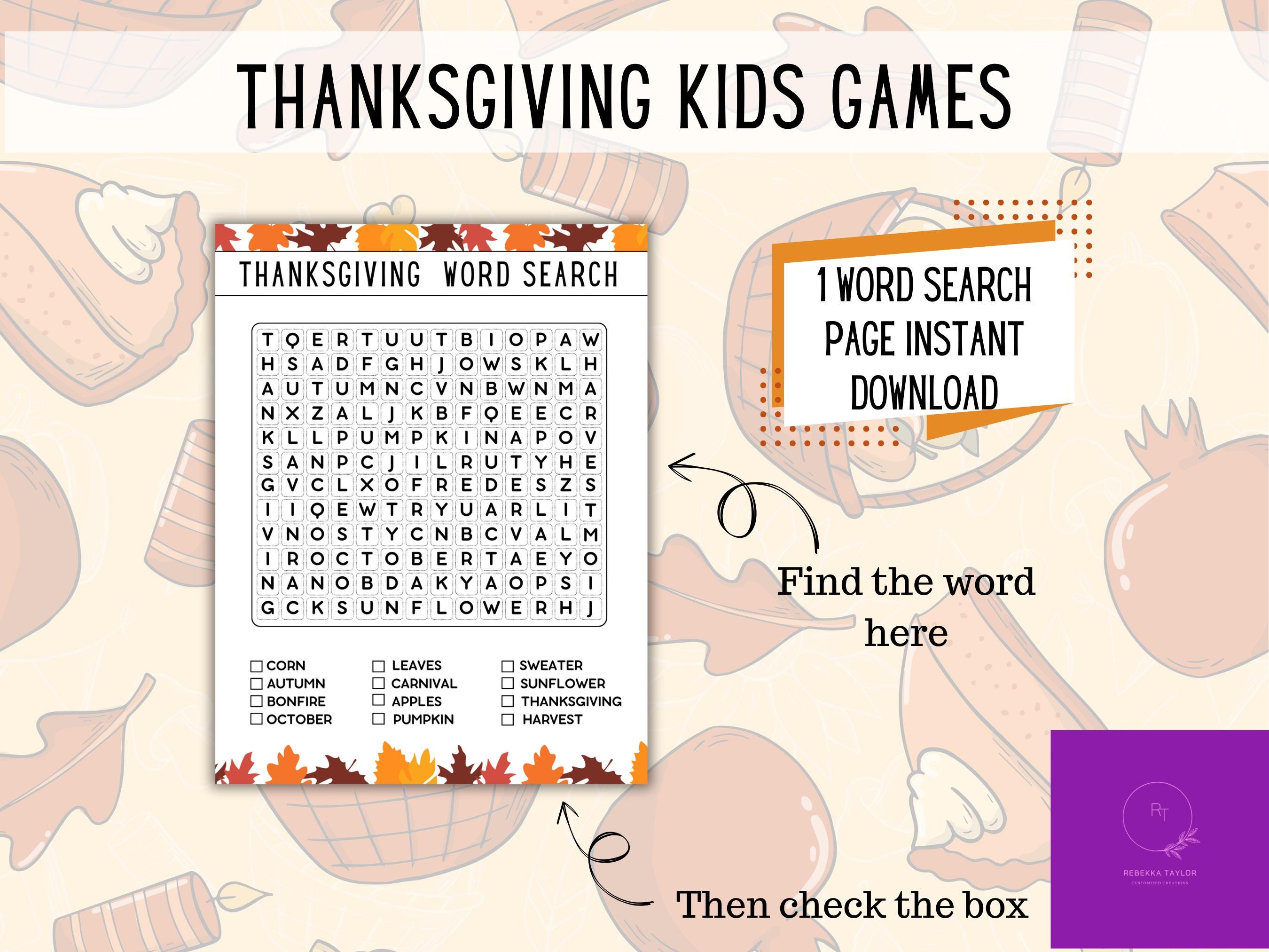 Kids Thanksgiving Games - 4 Page PDF Download - Fun Holiday Activities, Seasonal Fun for Kids, Easy DIY Games