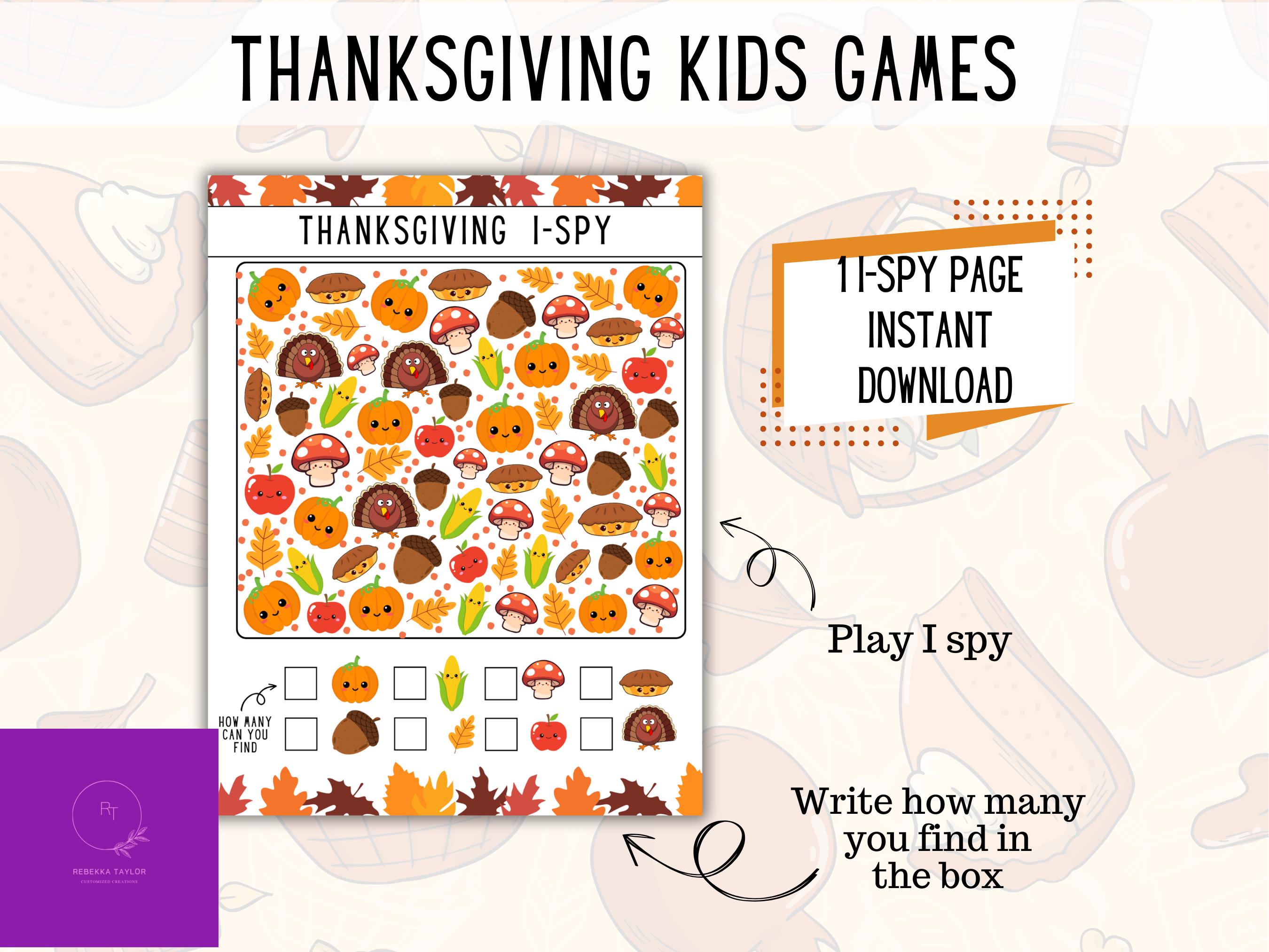 Kids Thanksgiving Games - 4 Page PDF Download - Fun Holiday Activities, Seasonal Fun for Kids, Easy DIY Games