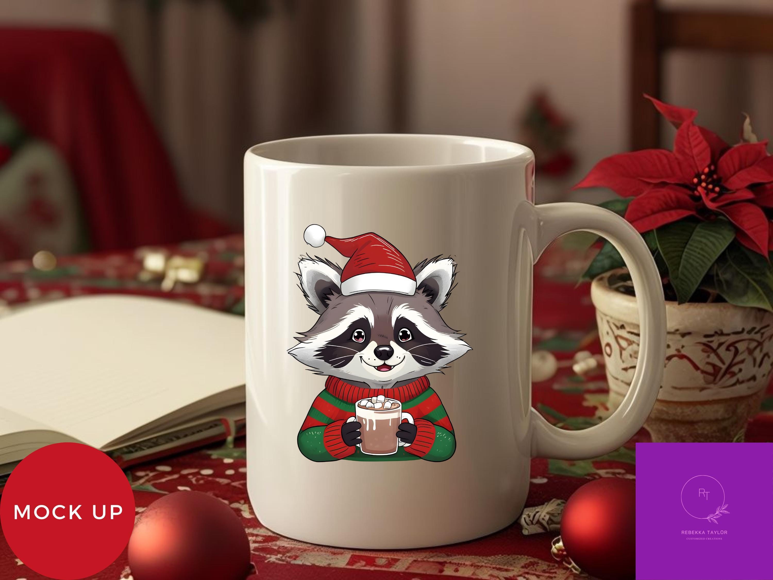 Christmas Raccoon Clip Art Bundle | Cute Holiday PNGs | Winter Animal Graphics for Sublimation, Cards, POD, Crafts | Full POD License