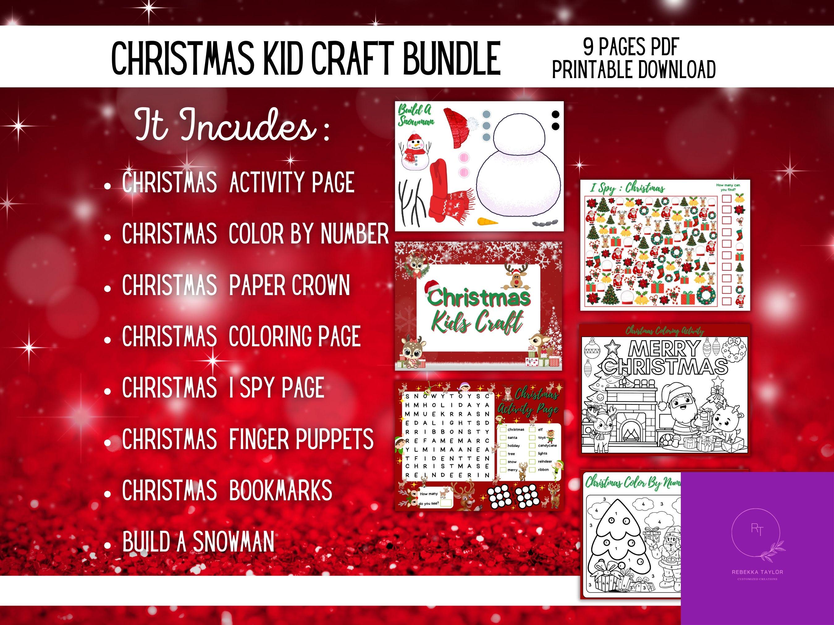 Christmas Kids Craft Bundle, 9-Page Printable Holiday Activities Set, DIY Crafts, Coloring Pages, Games, and Fun Christmas Printables