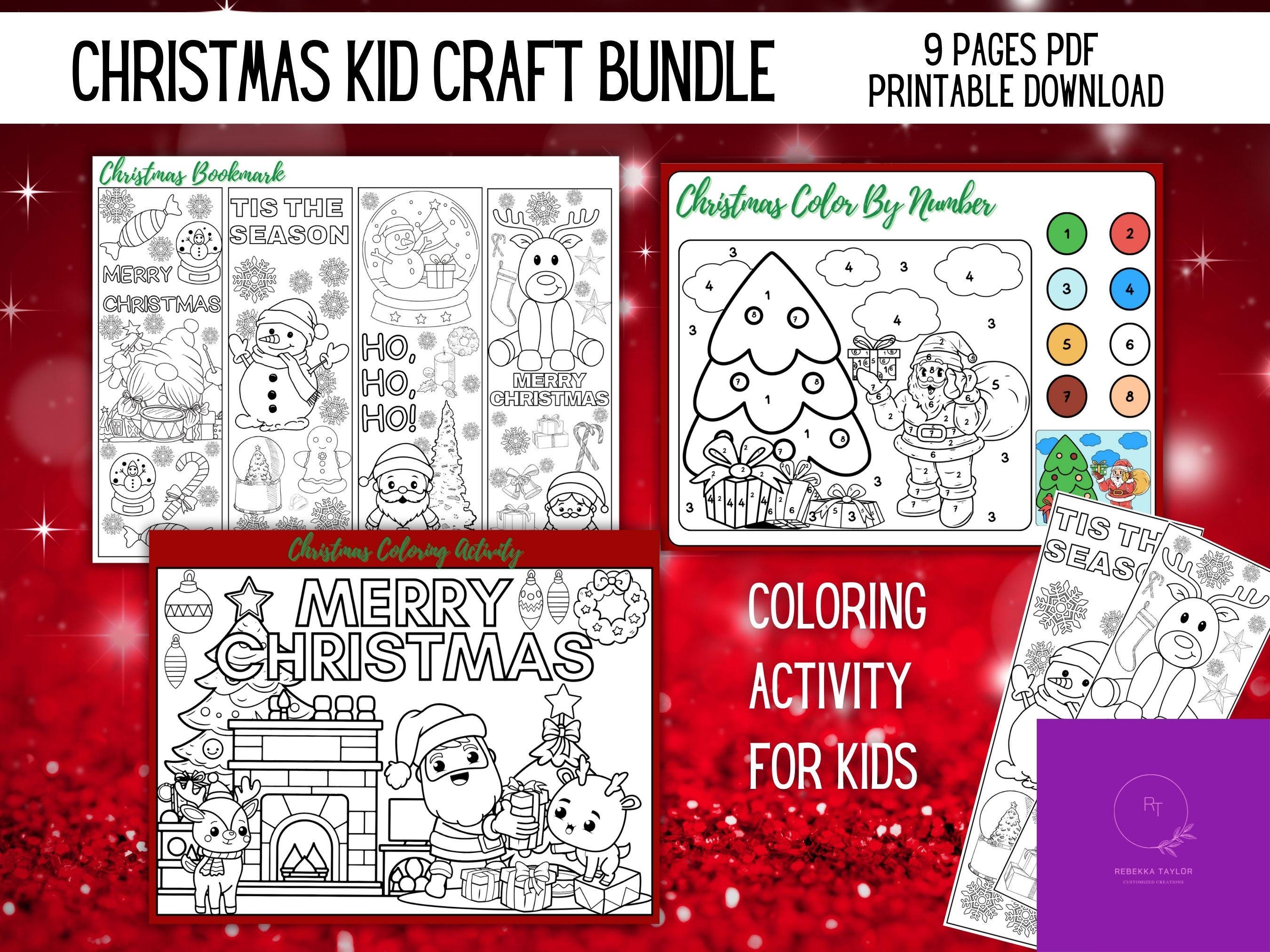 Christmas Kids Craft Bundle, 9-Page Printable Holiday Activities Set, DIY Crafts, Coloring Pages, Games, and Fun Christmas Printables