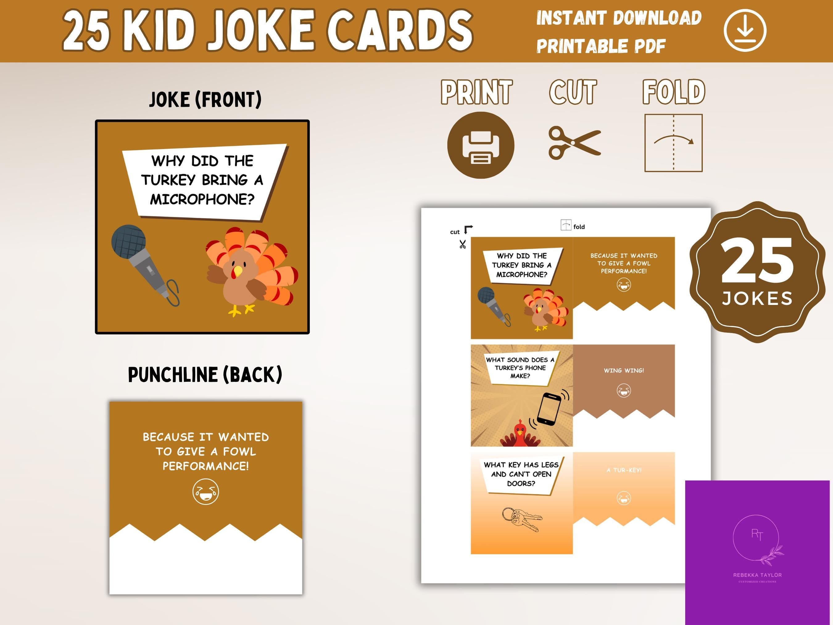 25 Thanksgiving Kids Joke Cards - Printable Lunchbox Jokes - PDF Instant Download, Lunchbox Jokes for Kids, Holiday Entertainment