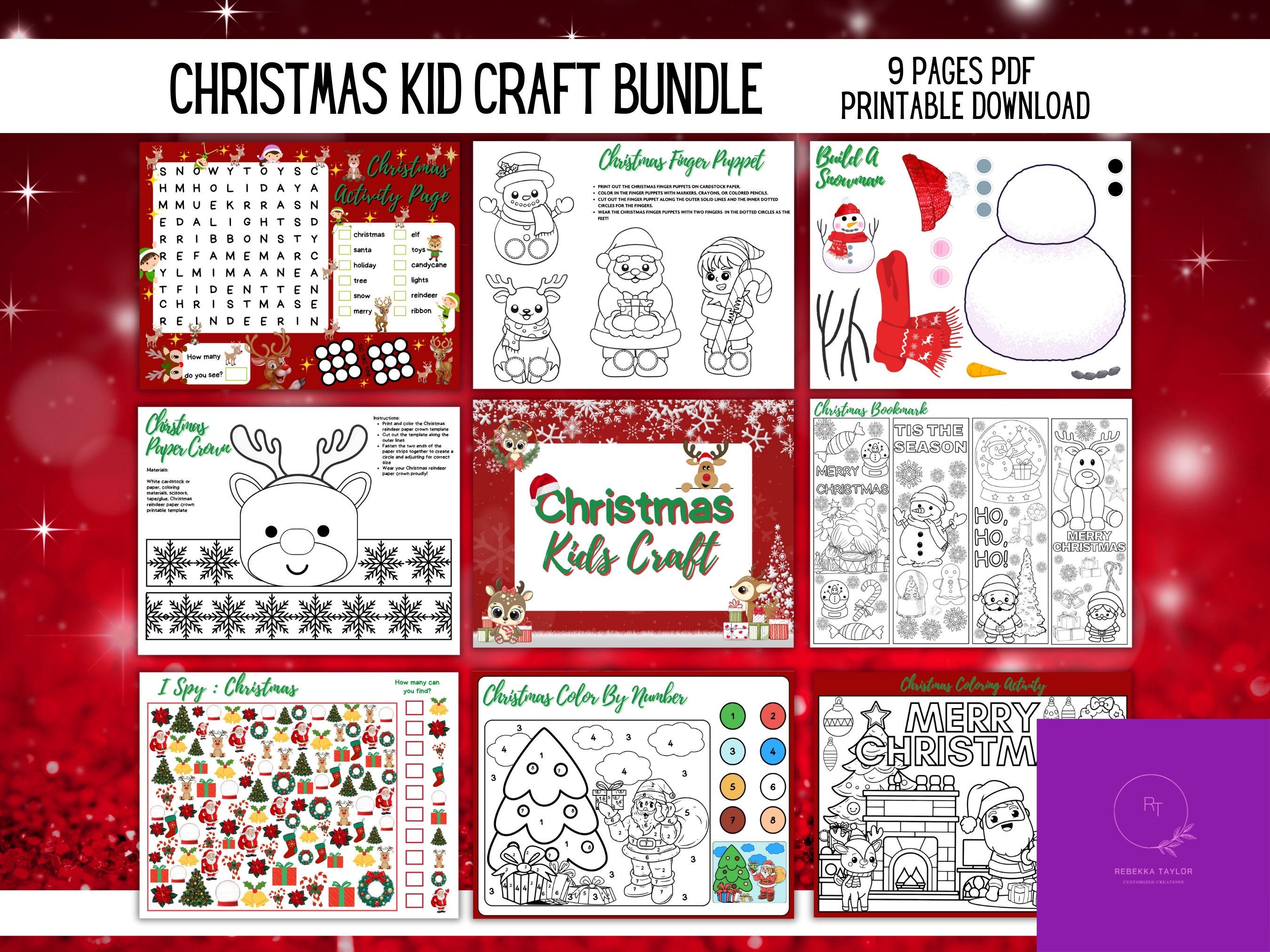 Christmas Kids Craft Bundle, 9-Page Printable Holiday Activities Set, DIY Crafts, Coloring Pages, Games, and Fun Christmas Printables