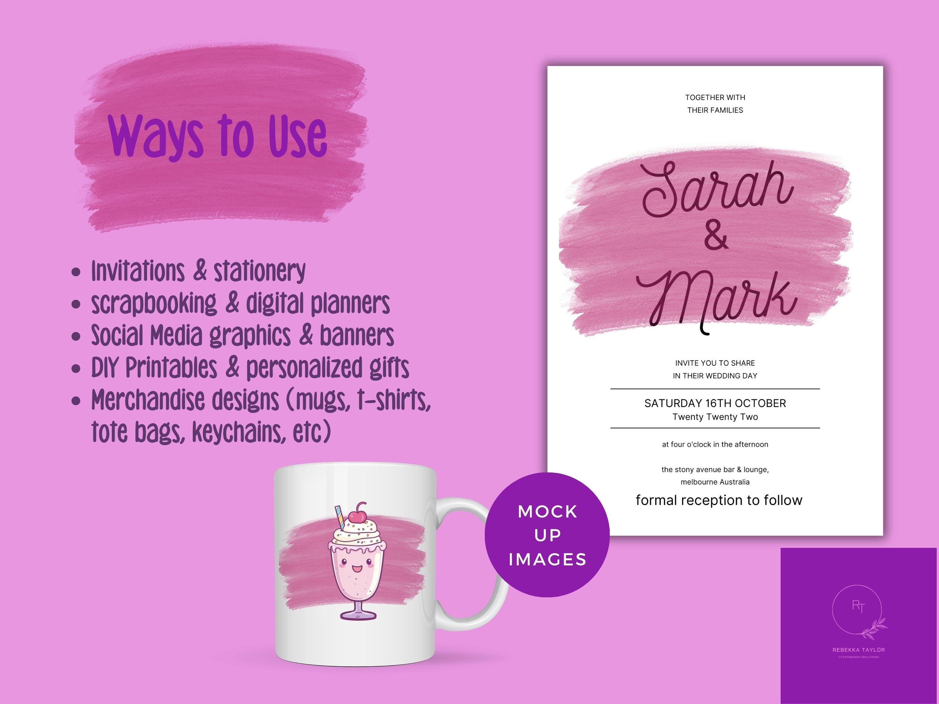 Pink Brush Stroke Digital Clip Art | Watercolor Paint Stroke PNG | Abstract Overlay Background for POD or Planners