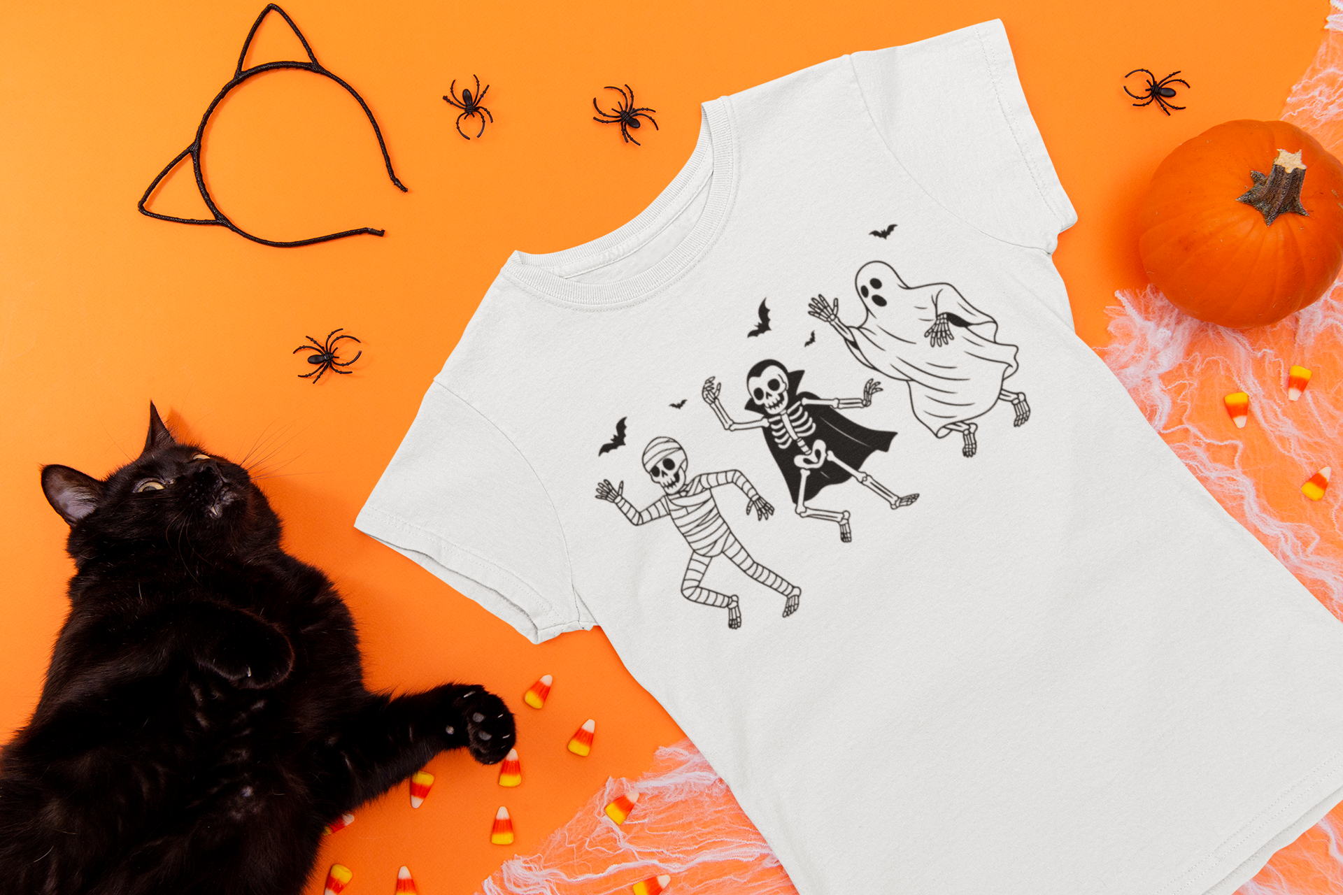 Dancing Skeleton Trio Halloween Adult T-Shirt