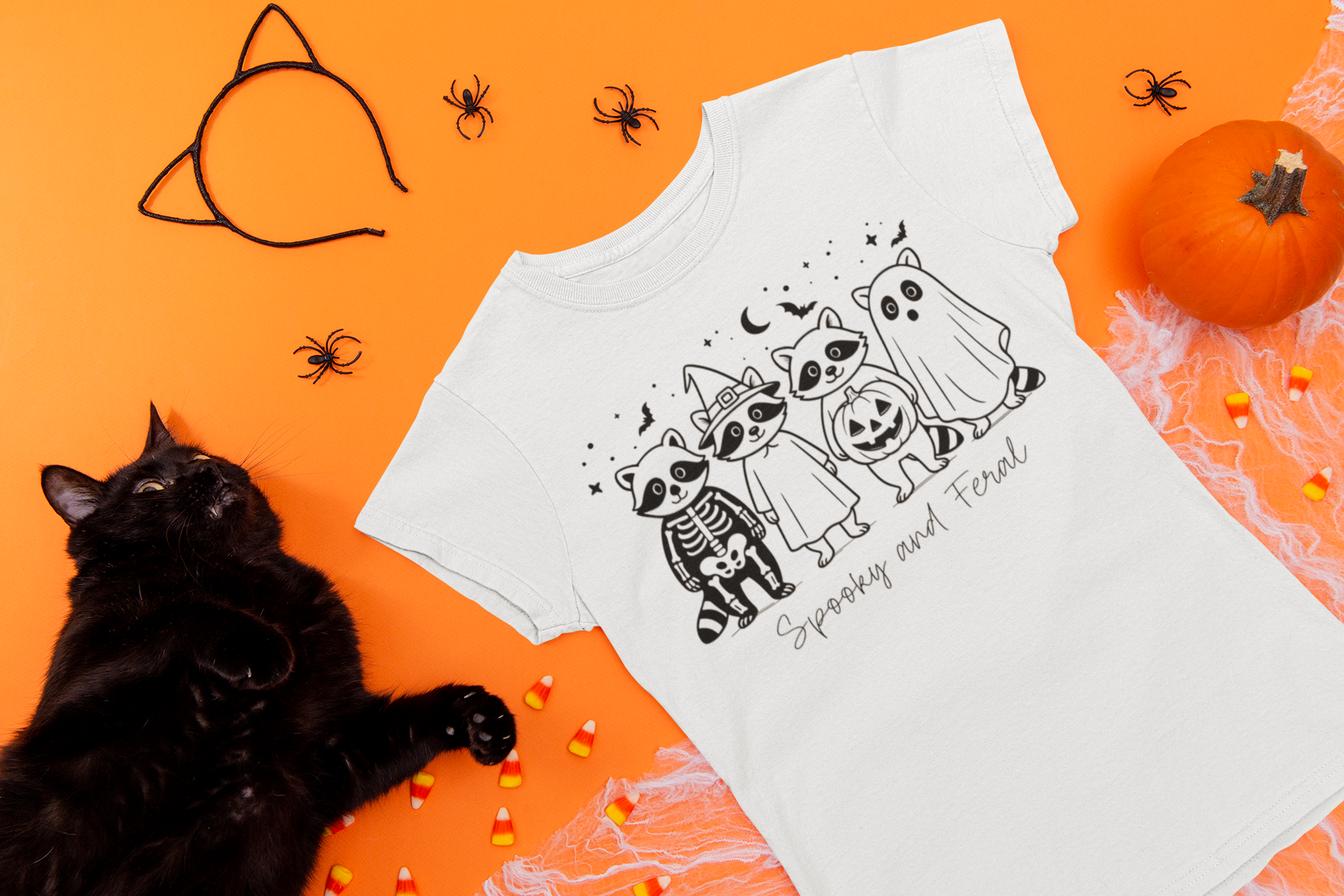 Spooky & Feral Raccoon Halloween Adult T-Shirt