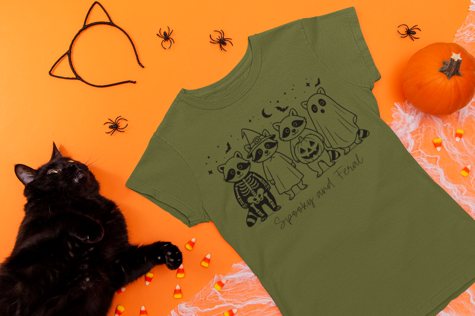Spooky & Feral Raccoon Halloween Adult T-Shirt