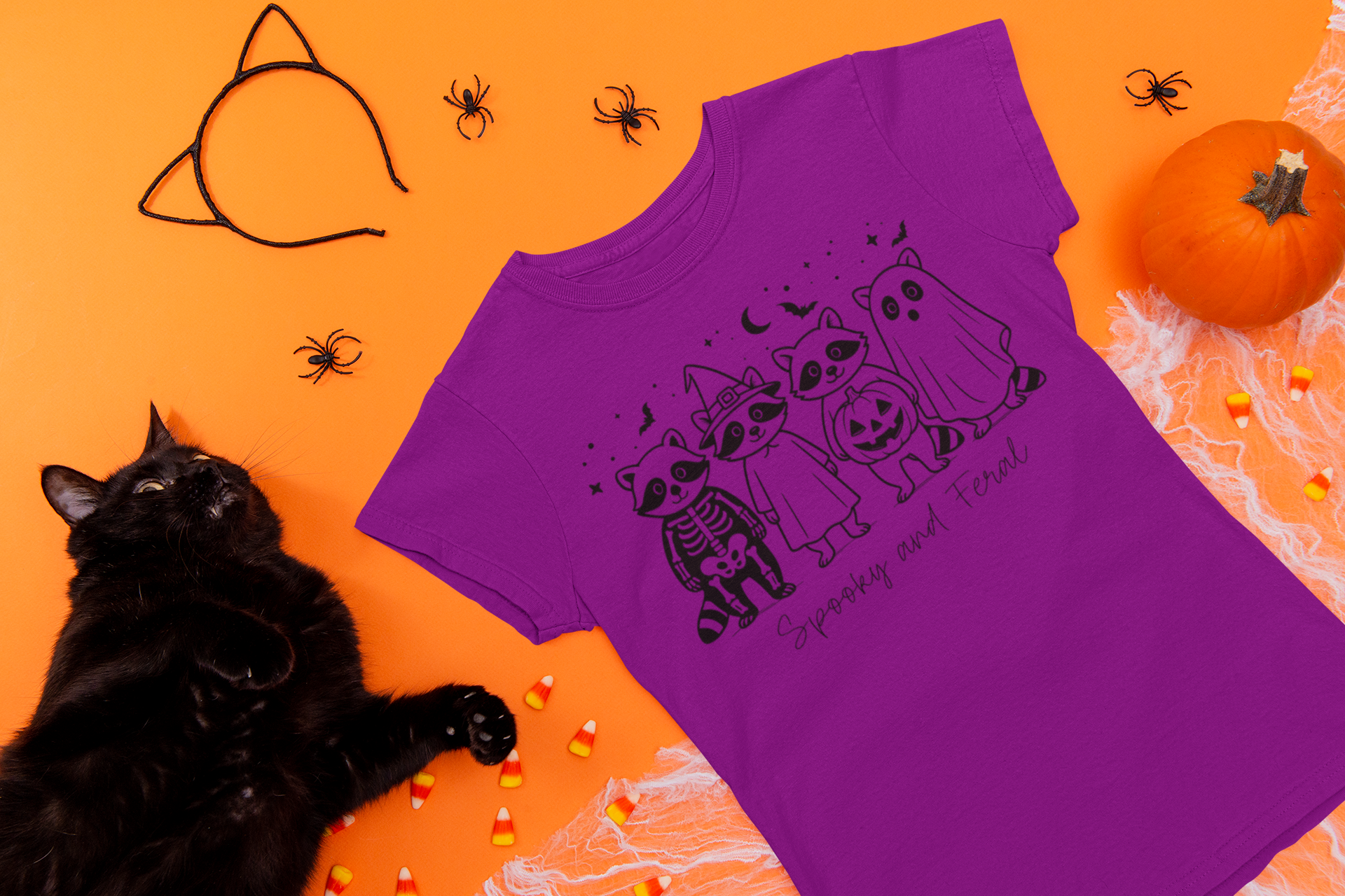 Spooky & Feral Raccoon Halloween Adult T-Shirt