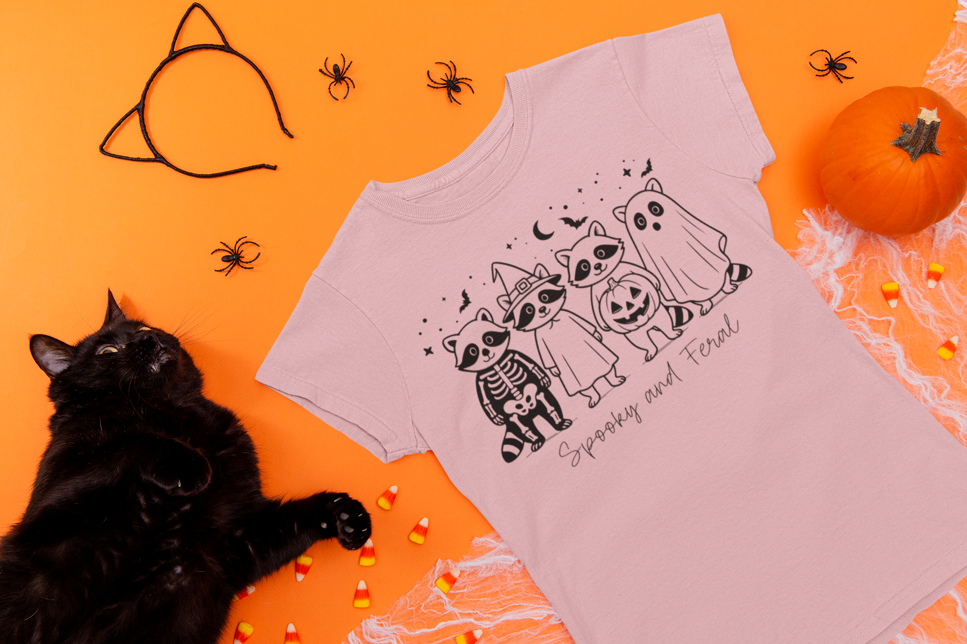 Spooky & Feral Raccoon Halloween Adult T-Shirt