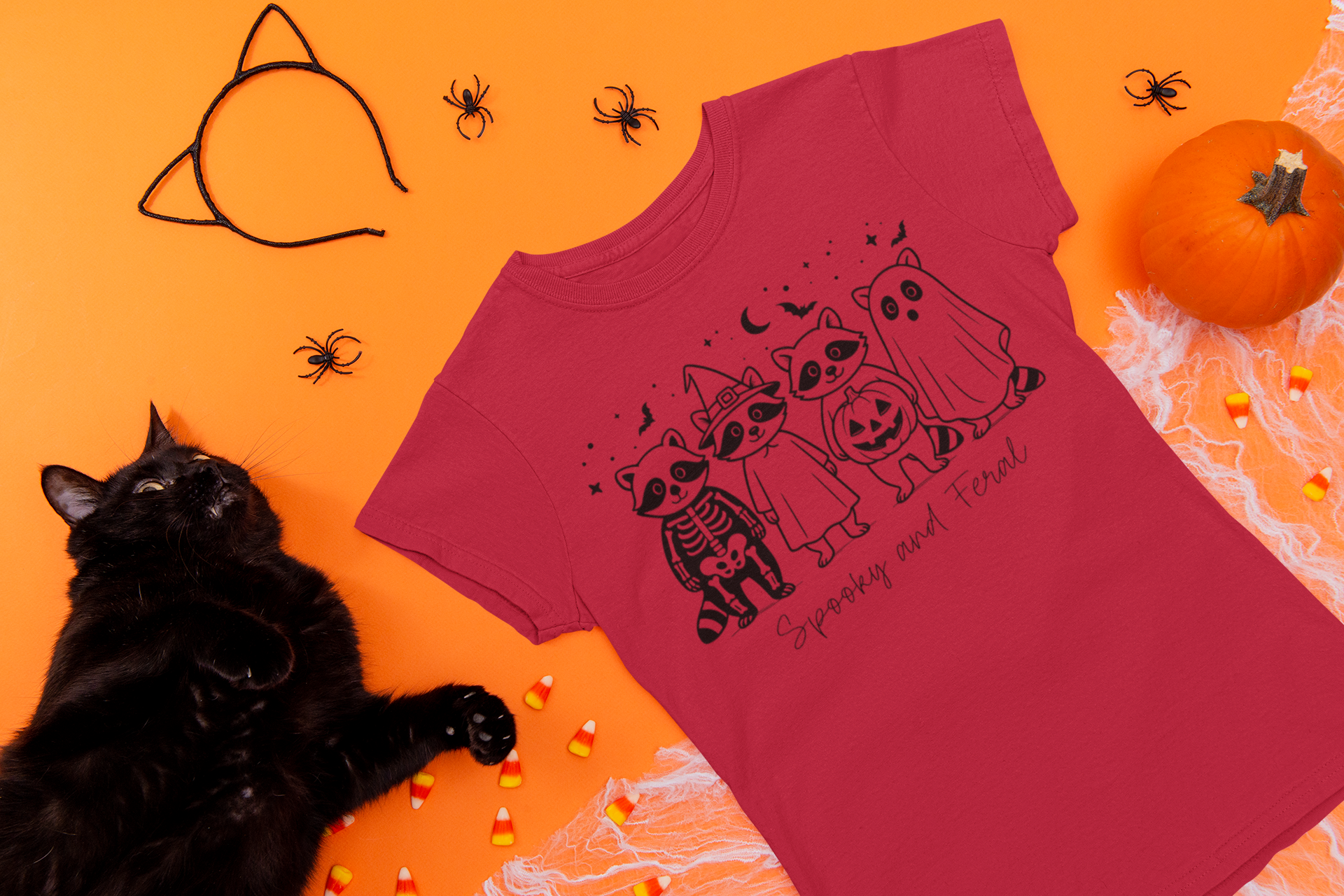 Spooky & Feral Raccoon Halloween Adult T-Shirt