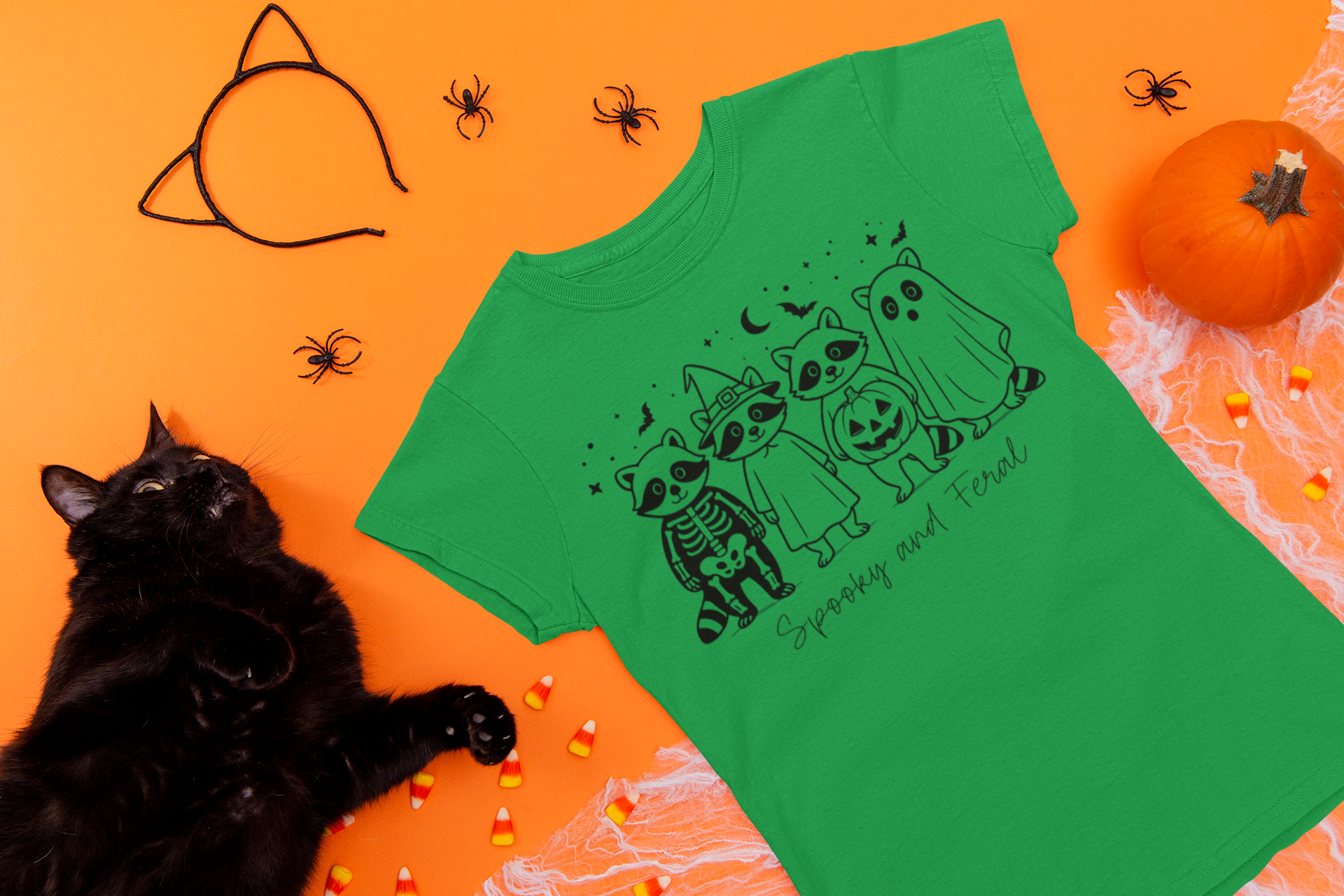 Spooky & Feral Raccoon Halloween Adult T-Shirt
