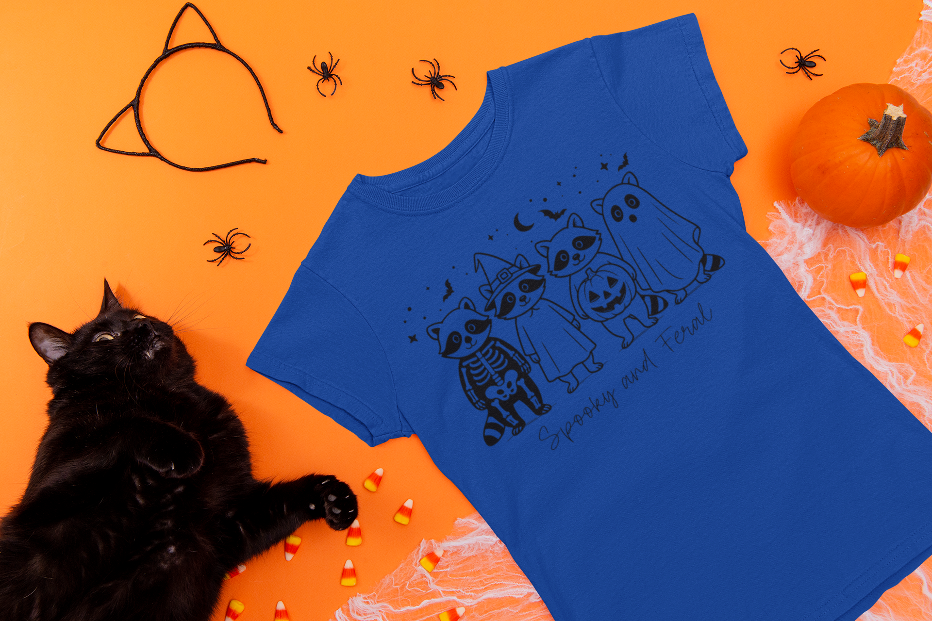 Spooky & Feral Raccoon Halloween Adult T-Shirt