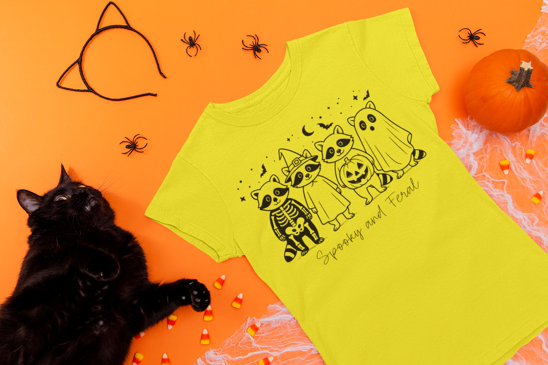 Spooky & Feral Raccoon Halloween Adult T-Shirt