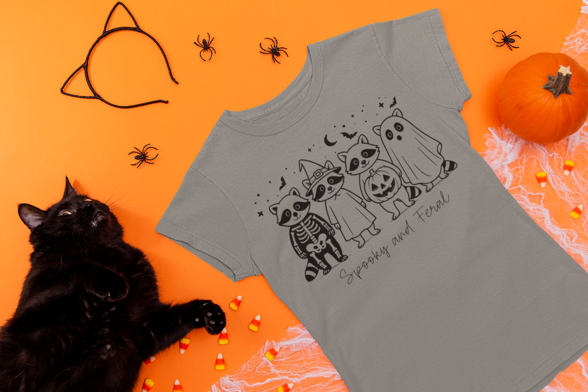 Spooky & Feral Raccoon Halloween Adult T-Shirt