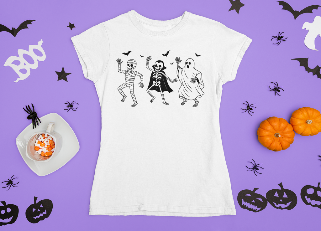 Dancing Skeleton Trio Halloween Adult T-Shirt